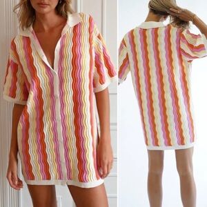 YLLW Felix Knit Dress Sorbet Wave Pattern Relaxed Fit Sz Small